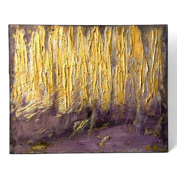 Abstract Gold and Purple Textured Forest Canvas Art 20 in x 16 in - Picture 1 of 8